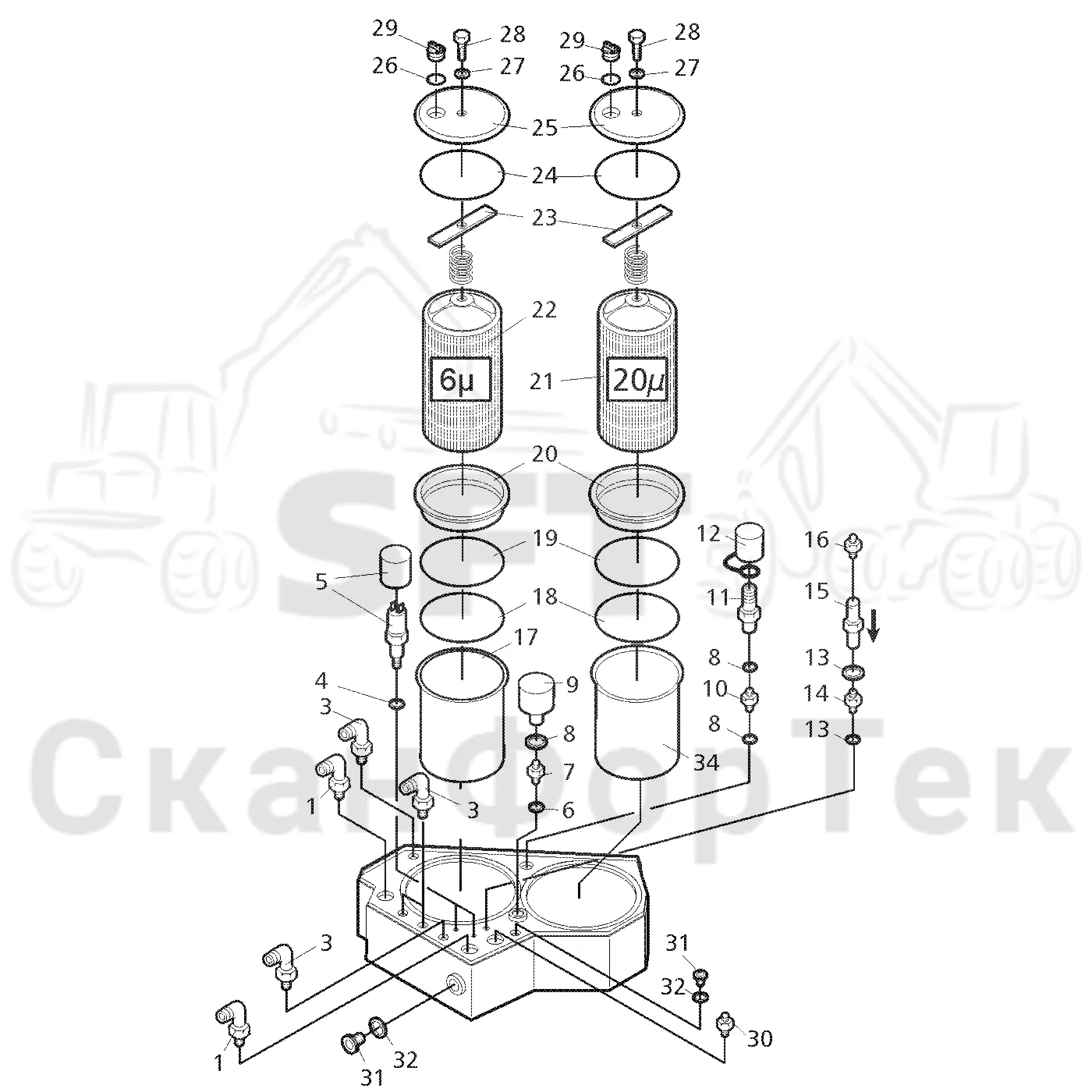 Схема: Valmet / Форвардер / Valmet 840.2 / Valmet 840.2 Ch. -211120 / Valmet 840.2 Ch. -211120 / Каталог запасных частей / Гидравлика / Бак гидравлики / Корпус фильтра 211071-