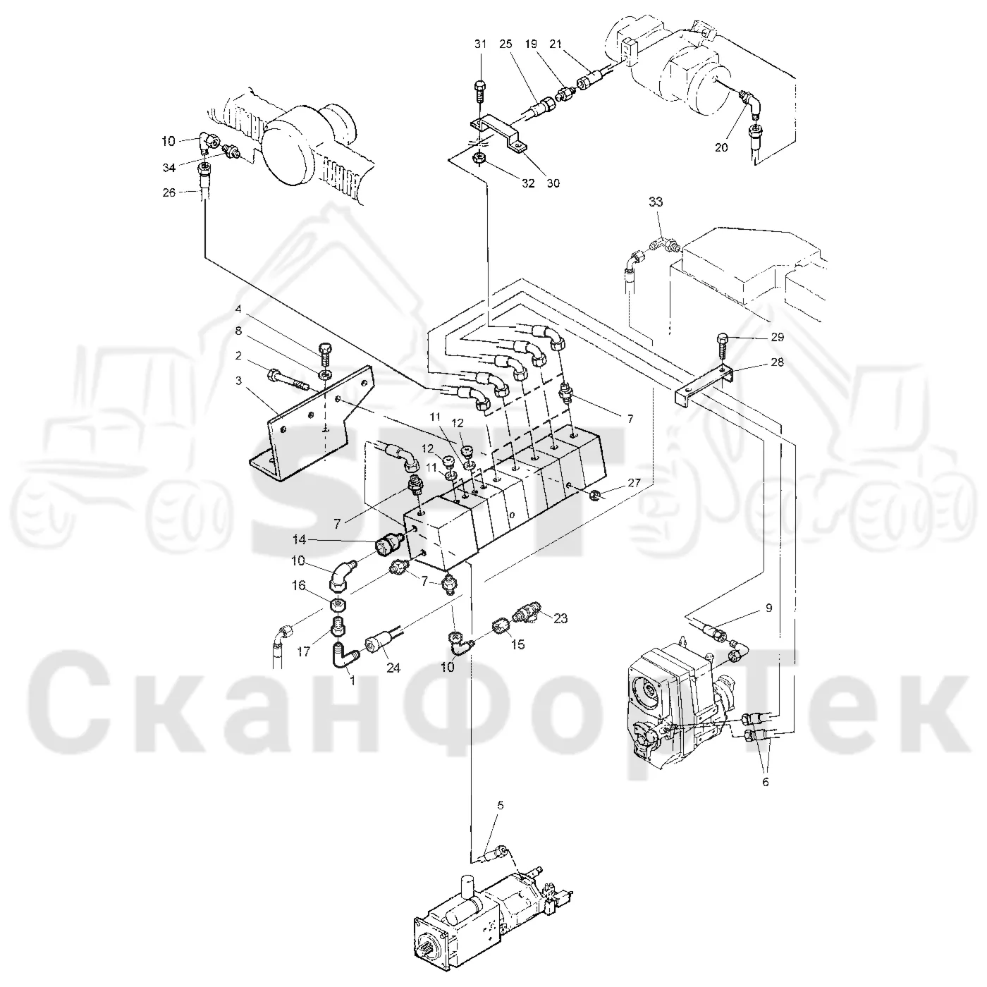 Схема: Valmet / Форвардер / Valmet 840.2 / Valmet 840.2 Ch. -211120 / Valmet 840.2 Ch. -211120 / Каталог запасных частей / Гидравлика / Клапан обслуживания / Клапан обслуживания