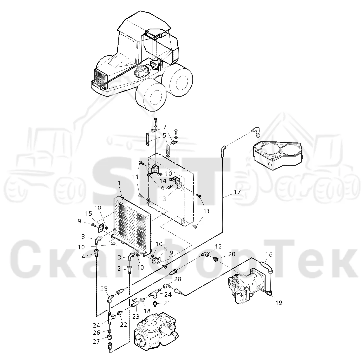 Схема: Valmet / Форвардер / Valmet 840.2 / Valmet 840.2  Ch. -211120 / Valmet 840.2  Ch. -211120 / Каталог запасных частей / Гидравлика / Система охлаждения масла / Охлаждение смазочного масла для гидравлических систем
