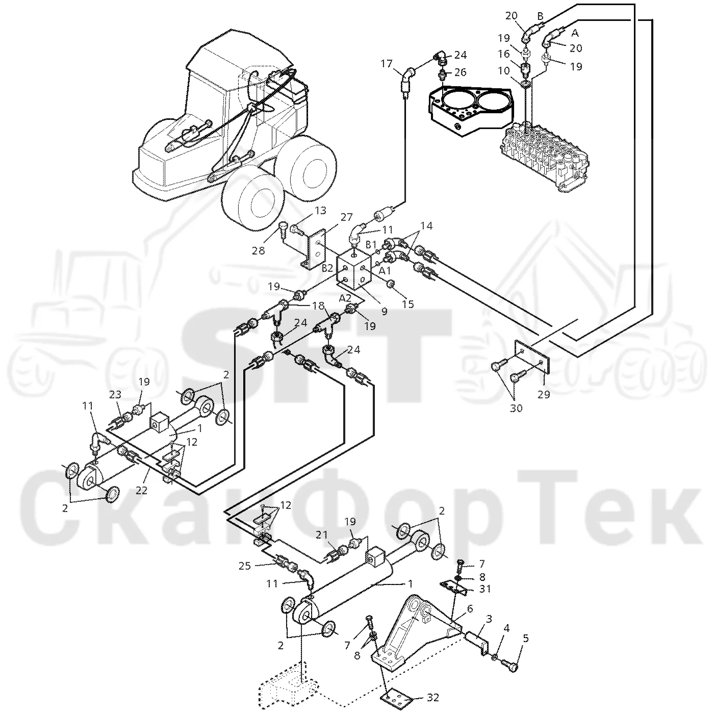 Схема: Valmet / Форвардер / Valmet 840.2 / Valmet 840.2 Ch. 211121- / Valmet 840.2 Ch. 211121- / Каталог запасных частей / шасси / Подъемник каретки / Подъемник каретки