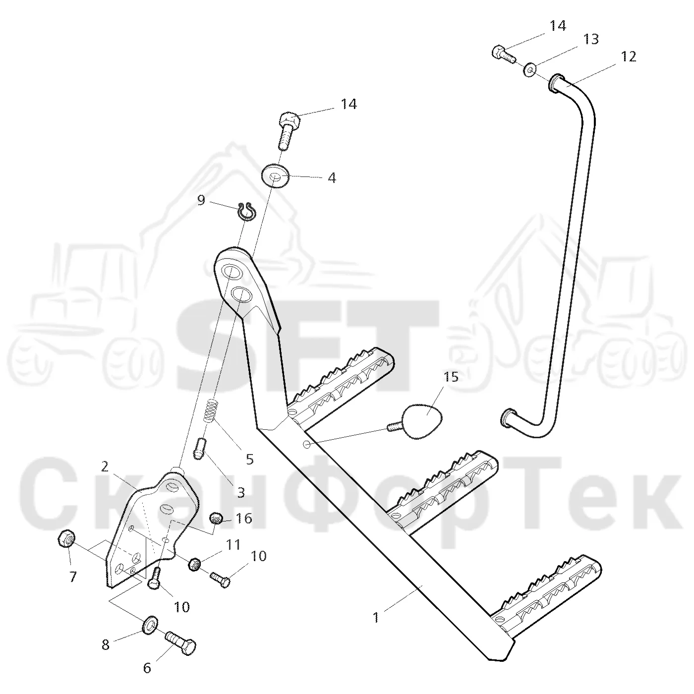 Схема: Valmet / Форвардер / Valmet 840.2 / Valmet 840.2 Ch. 211121- / Valmet 840.2 Ch. 211121- / Каталог запасных частей / шасси / Ступени, лестницы и платформы / Лестница бака гидравлического масла