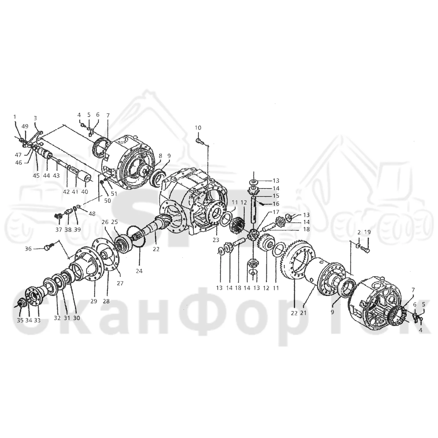 Схема: Valmet / Лесозаготовительные машины / Valmet 901.3 / Valmet 901.3 Ch. 311191- / Valmet 901.3 Ch. 311191- / Каталог запасных частей / Коробка передач / Мост каретки / Каретка дифференциала
