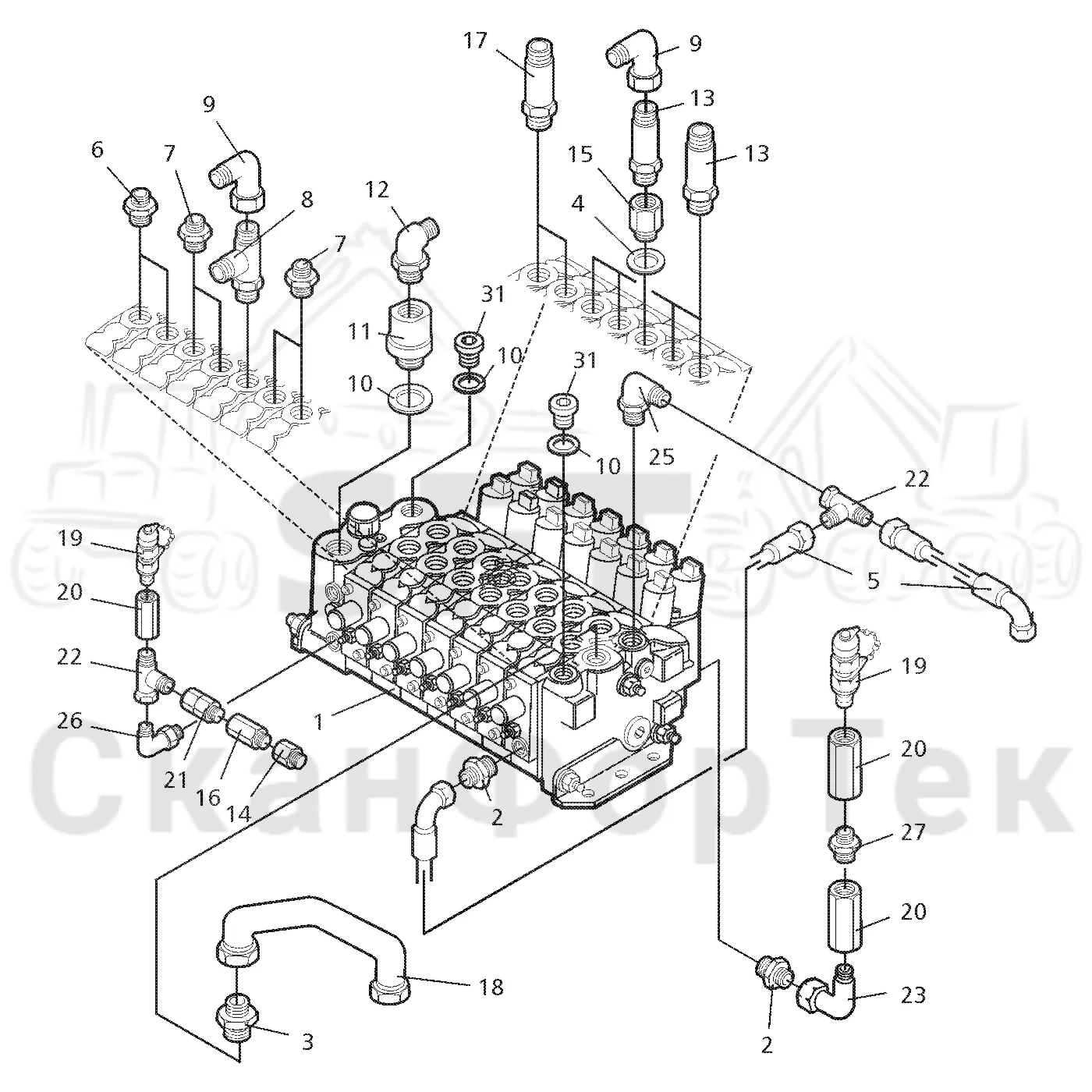 Схема: Valmet / Форвардер / Valmet 840.2 / Valmet 840.2 Ch. 211121- / Valmet 840.2 Ch. 211121- / Каталог запасных частей / Гидравлика / Узел клапана / Узел клапана CRF 6