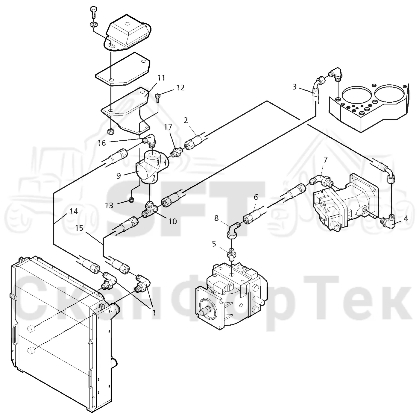 Схема: Valmet / Форвардер / Valmet 860.1 / Valmet 860.1 Ch. 115421- / Valmet 860.1 Ch. 115421- / Каталог запасных частей / Гидравлика / Система охлаждения масла / Охлаждение смазочного масла для гидравлических систем 115671-