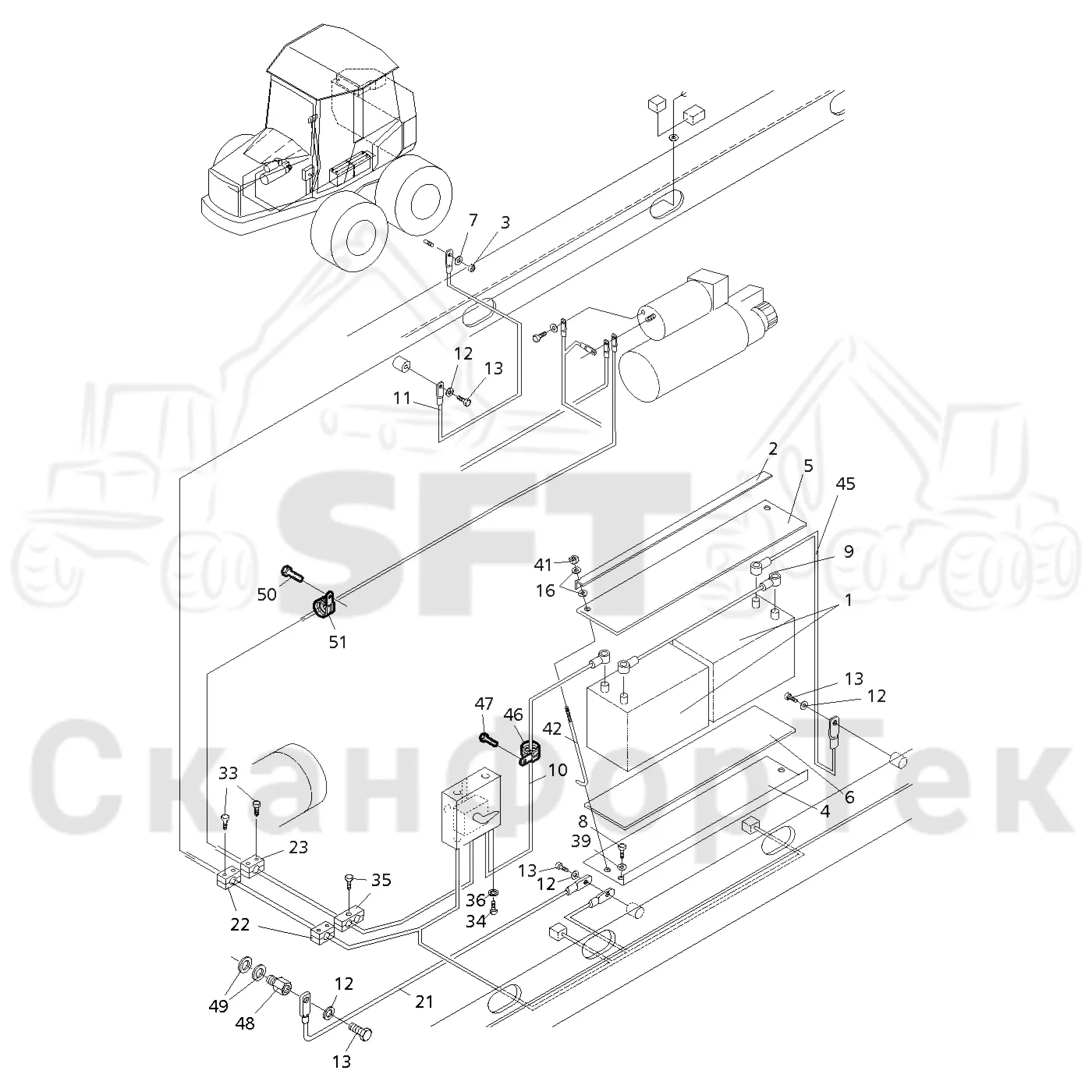 Схема: Valmet / Форвардер / Valmet 840.3 / Valmet 840.3  Ch. -311173 / Valmet 840.3  Ch. -311173 / Каталог запасных частей / шасси / Электрический Оборудование / Комплект сетевого кабеля 140 А-час