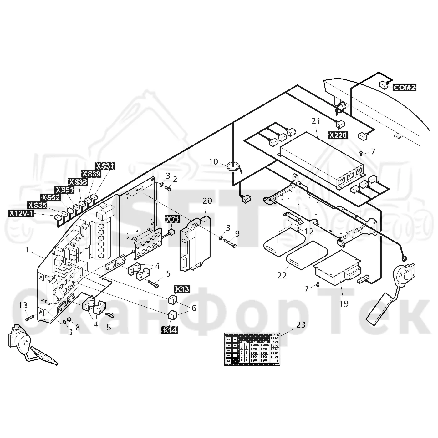 Схема: Valmet / Форвардер / Valmet 840.3 / Valmet 840.3 Ch. -311173 / Valmet 840.3 Ch. -311173 / Каталог запасных частей / Кабина / Электрический / Комплект электрооборудования кабины