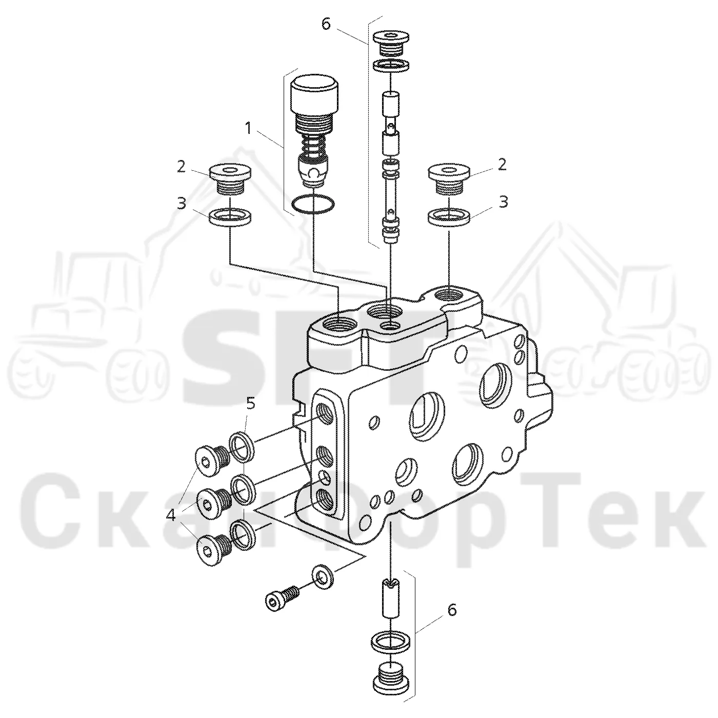 Схема: Valmet / Форвардер / Valmet 840.3 / Valmet 840.3 Ch. -311173 / Valmet 840.3 Ch. -311173 / Каталог запасных частей / Гидравлика / Узел клапана / Впускная секция