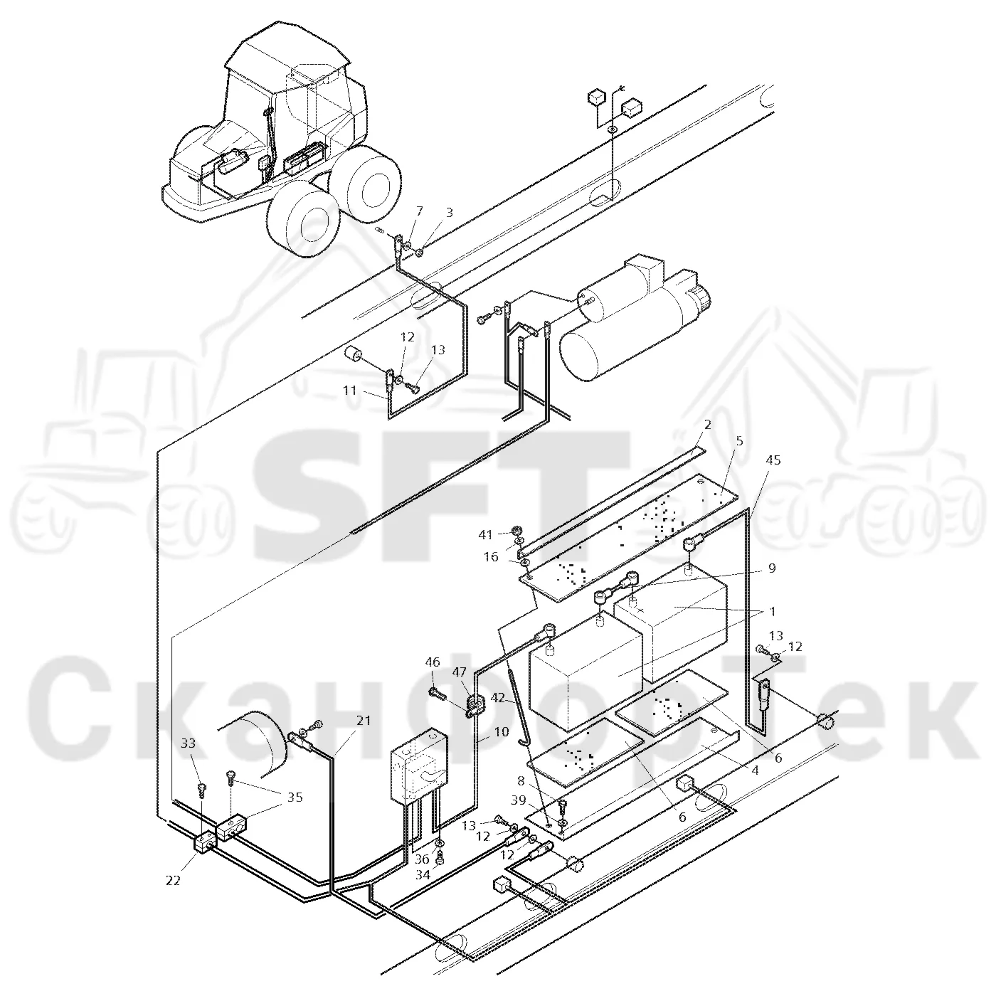 Схема: Valmet / Форвардер / Valmet 860.1 / Valmet 860.1 Ch. -115420 / Valmet 860.1 Ch. -115420 / Каталог запасных частей / шасси / Электрический Оборудование / Комплект сетевого кабеля 110 А-час