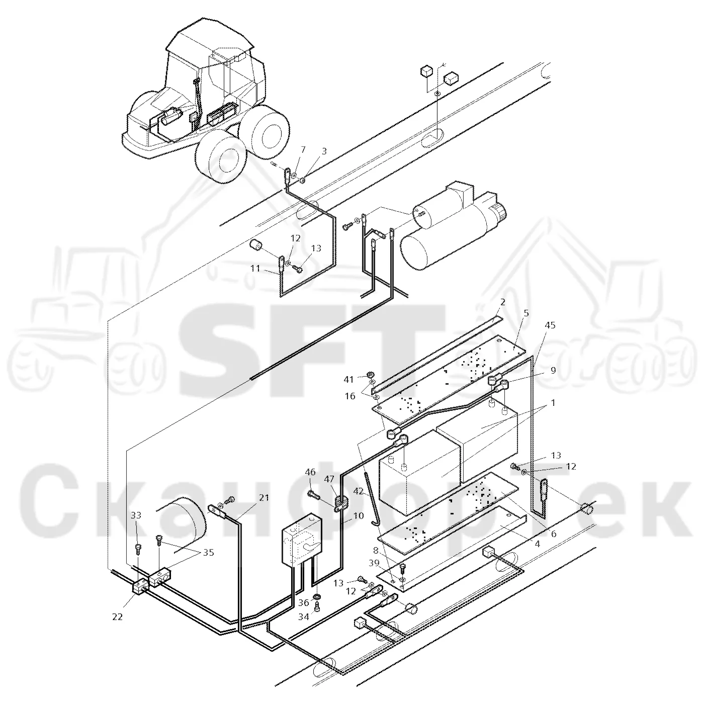 Схема: Valmet / Форвардер / Valmet 860.1 / Valmet 860.1   Ch. -115420 / Valmet 860.1  Ch. -115420 / Каталог запасных частей / шасси / Электрический Оборудование / Комплект сетевого кабеля 140 А-час