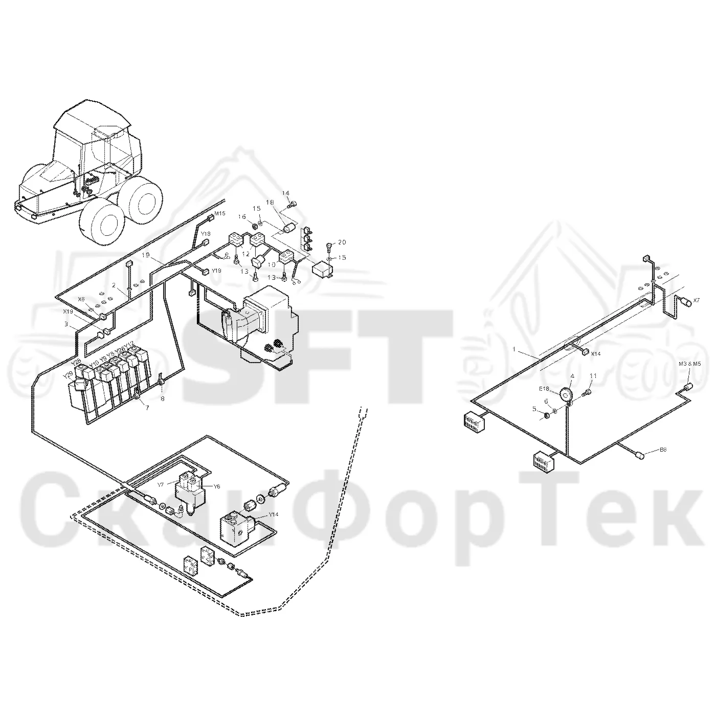 Схема: Valmet / Форвардер / Valmet 860.1 / Valmet 860.1 Ch. -115420 / Valmet 860.1 Ch. -115420 / Каталог запасных частей / шасси / Электрический Оборудование / Комплект кабелей передней рамы