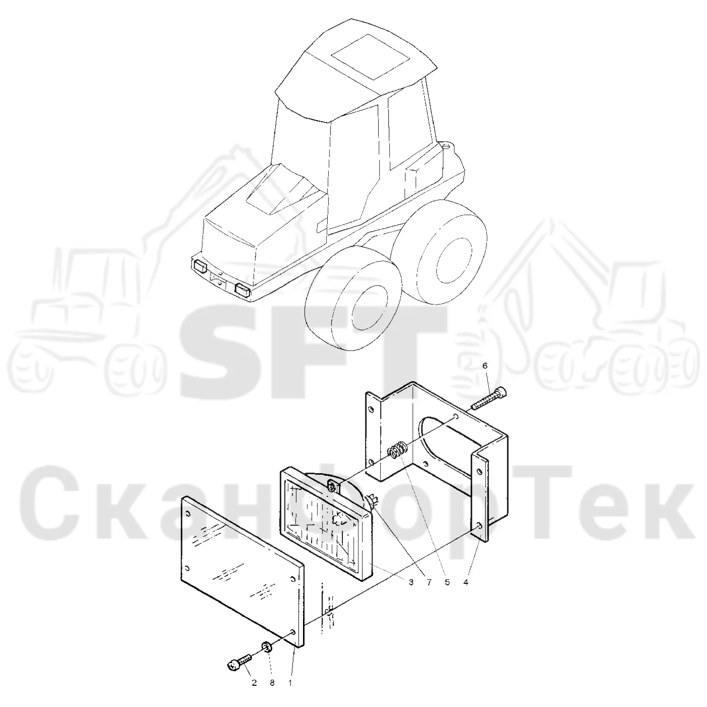 Схема: Valmet / Форвардер / Valmet 860.1 / Valmet 860.1 Ch. -115420 / Valmet 860.1 Ch. -115420 / Каталог запасных частей / шасси / Электрический Оборудование / Фара передняя