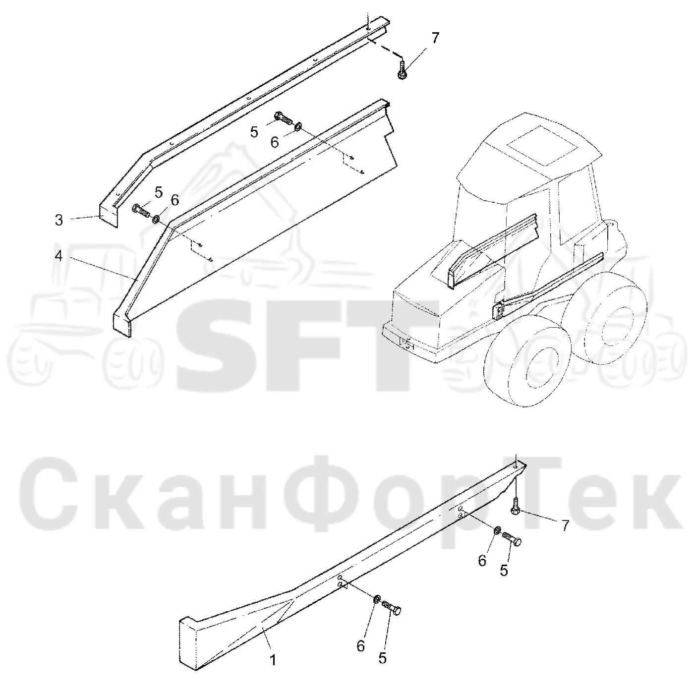 Схема: Valmet / Форвардер / Valmet 860.1 / Valmet 860.1 Ch. -115420 / Valmet 860.1 Ch. -115420 / Каталог запасных частей / шасси / Капоты и крышки / Защитные крышки под кабиной