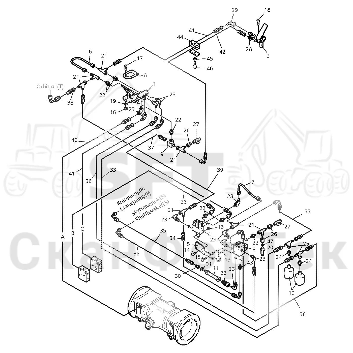 Схема: Valmet / Форвардер / Valmet 860.1 / Valmet 860.1 Ch. -115420 / Valmet 860.1 Ch. -115420 / Каталог запасных частей / Тормоза / Тормоза на 6 колес / Тормозная система