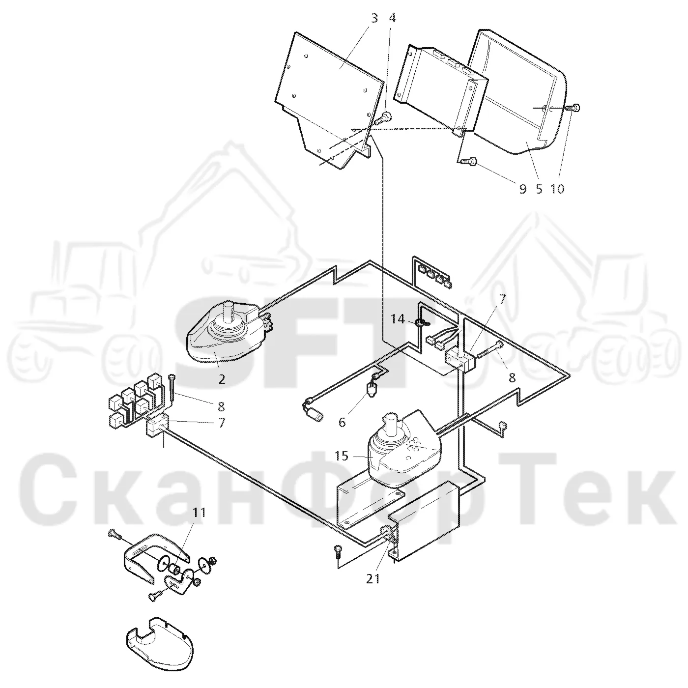 Схема: Valmet / Форвардер / Valmet 860.1 / Valmet 860.1   Ch. -115420 / Valmet 860.1  Ch. -115420 / Каталог запасных частей / Система управления / Регулятор / Электрооборудование рычажного устройства