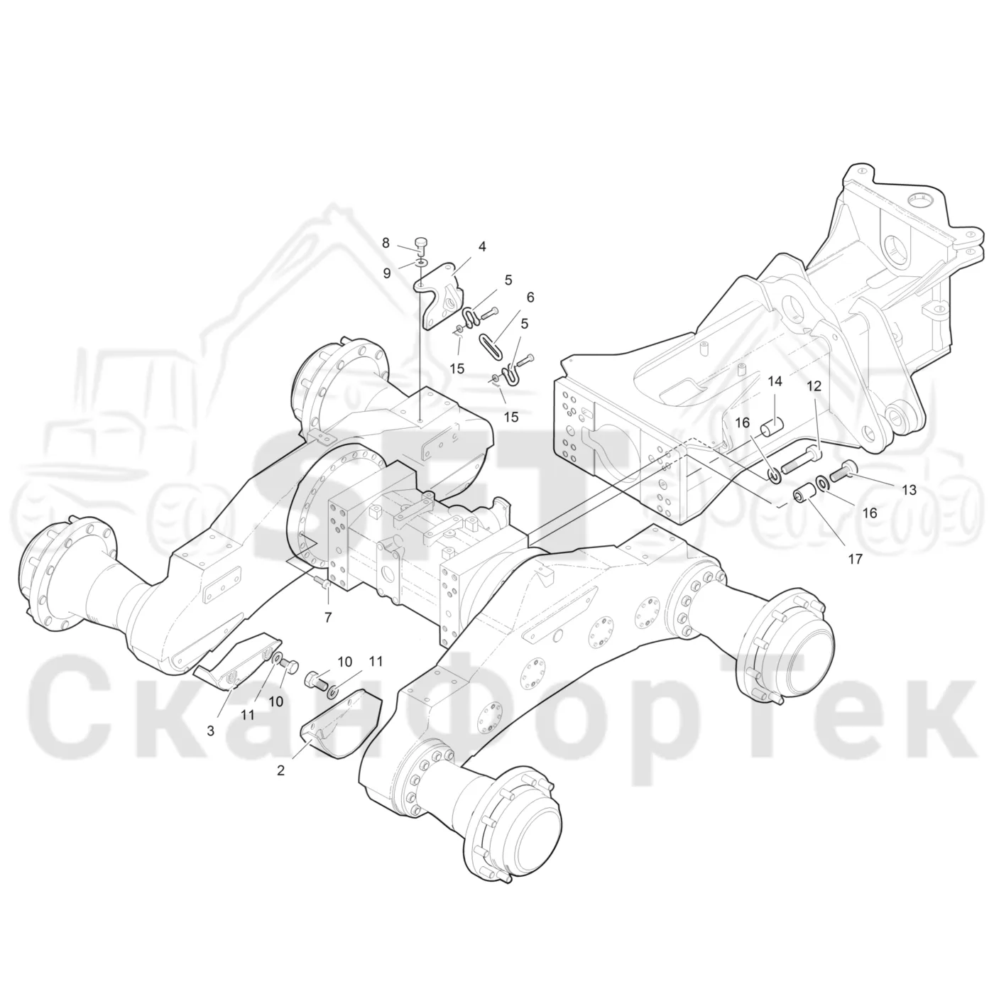 Схема: Komatsu / Лесозаготовительные машины / 901.4 / Каталог запасных частей / Коробка передач / Мост каретки / Агрегат каретки