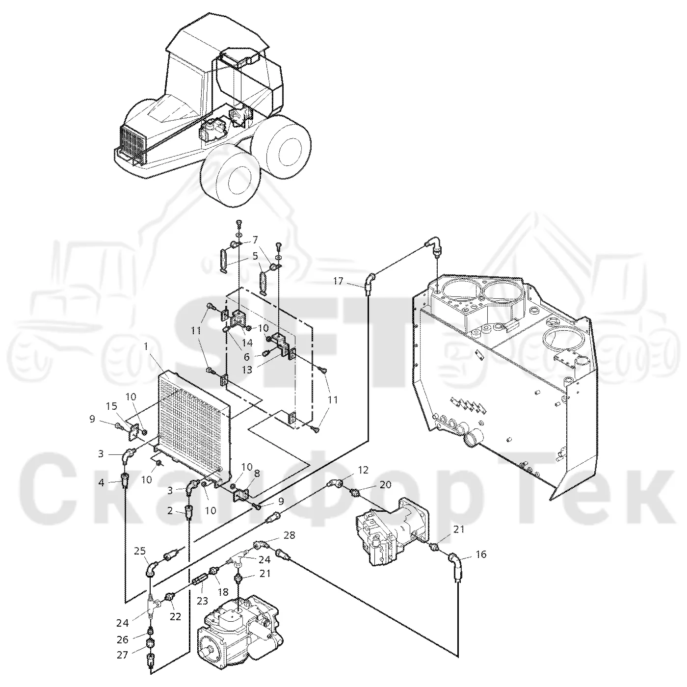 Схема: Valmet / Форвардер / Valmet 860.1 / Valmet 860.1 Ch. -115420 / Valmet 860.1 Ch. -115420 / Каталог запасных частей / Гидравлика / Система охлаждения масла / Охлаждение смазочного масла для гидравлических систем