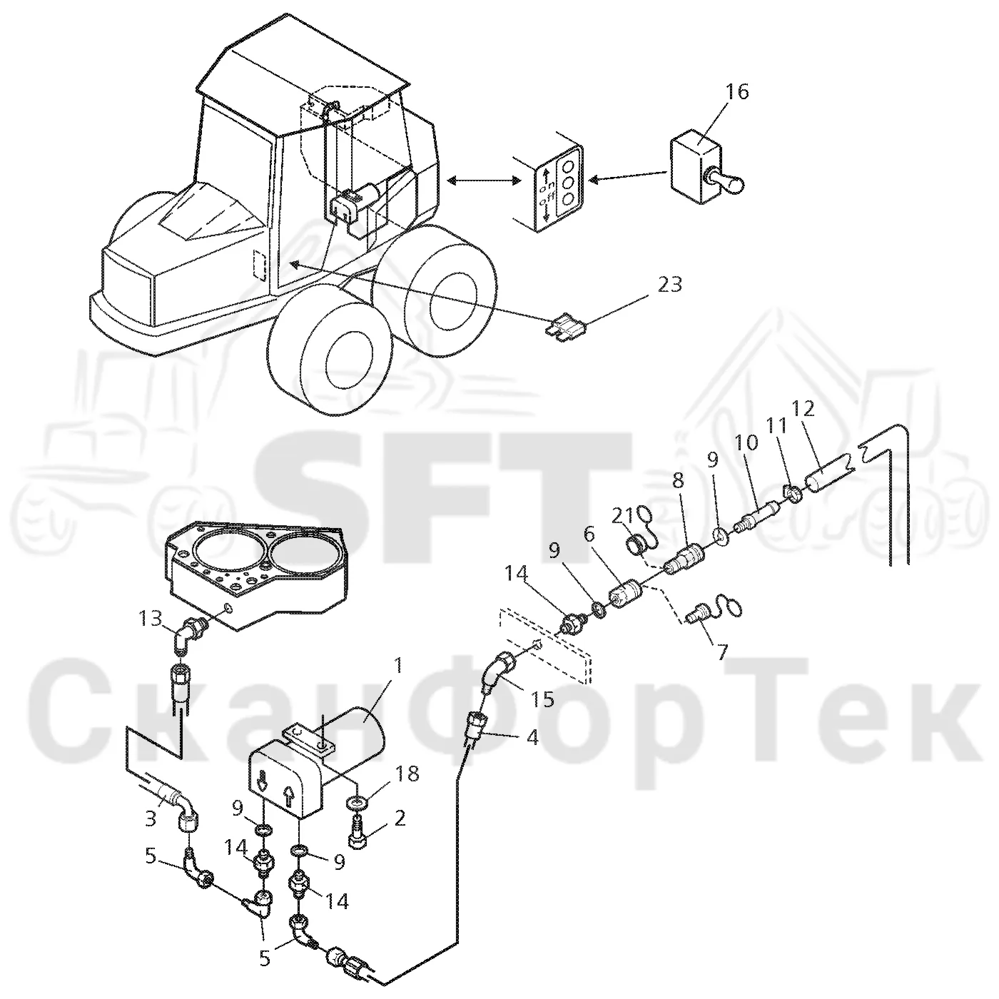 Схема: Valmet / Форвардер / Valmet 860.1 / Valmet 860.1 Ch. -115420 / Valmet 860.1 Ch. -115420 / Каталог запасных частей / Гидравлика / Заполнение маслом / Заправка масла электрическим насосом