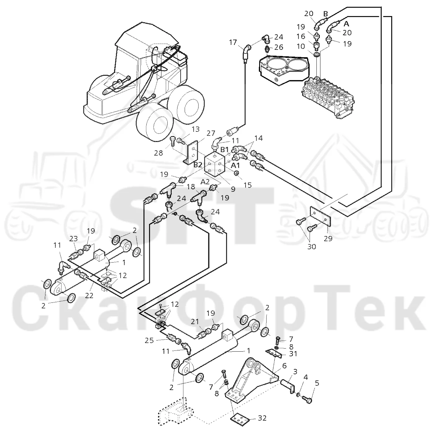Схема: Valmet / Форвардер / Valmet 860.1 / Valmet 860.1 Ch. 115421- / Valmet 860.1 Ch. 115421- / Каталог запасных частей / шасси / Подъемник каретки / Подъемник каретки 115671-