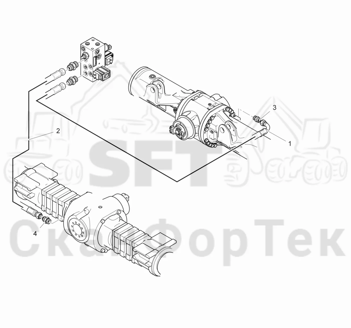 Схема: Valmet / Лесозаготовительные машины / Valmet 901.4 / Valmet 901.4 / Каталог запасных частей / Коробка передач / Блокировка дифференциала / Блокировка дифференциала
