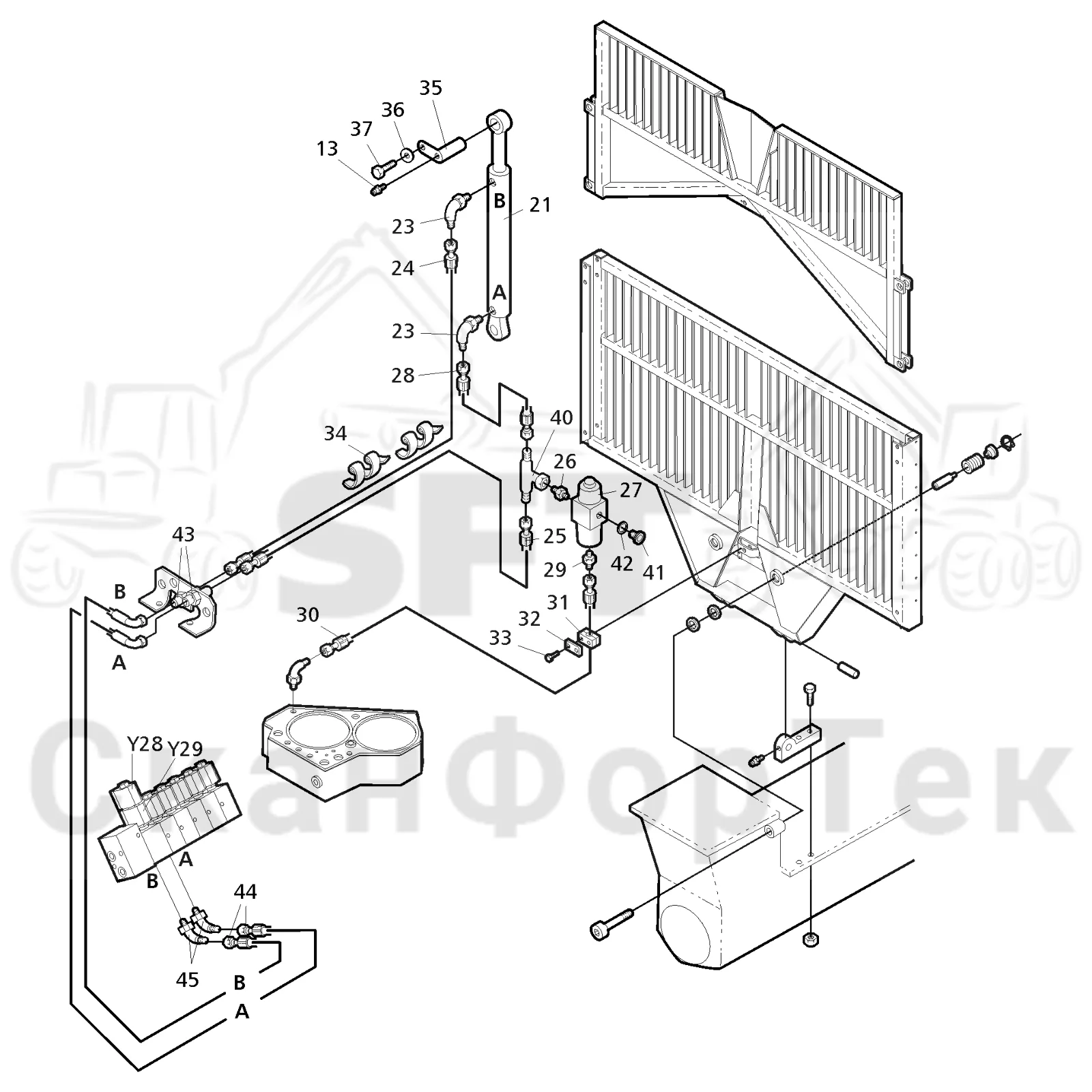 Схема: Valmet / Форвардер / Valmet 840.2 / Valmet 840.2 Ch. -211120 / Valmet 840.2 Ch. -211120 / Каталог запасных частей / шасси / Зона погрузки / Gate upper part 211071- / Gate upper part
