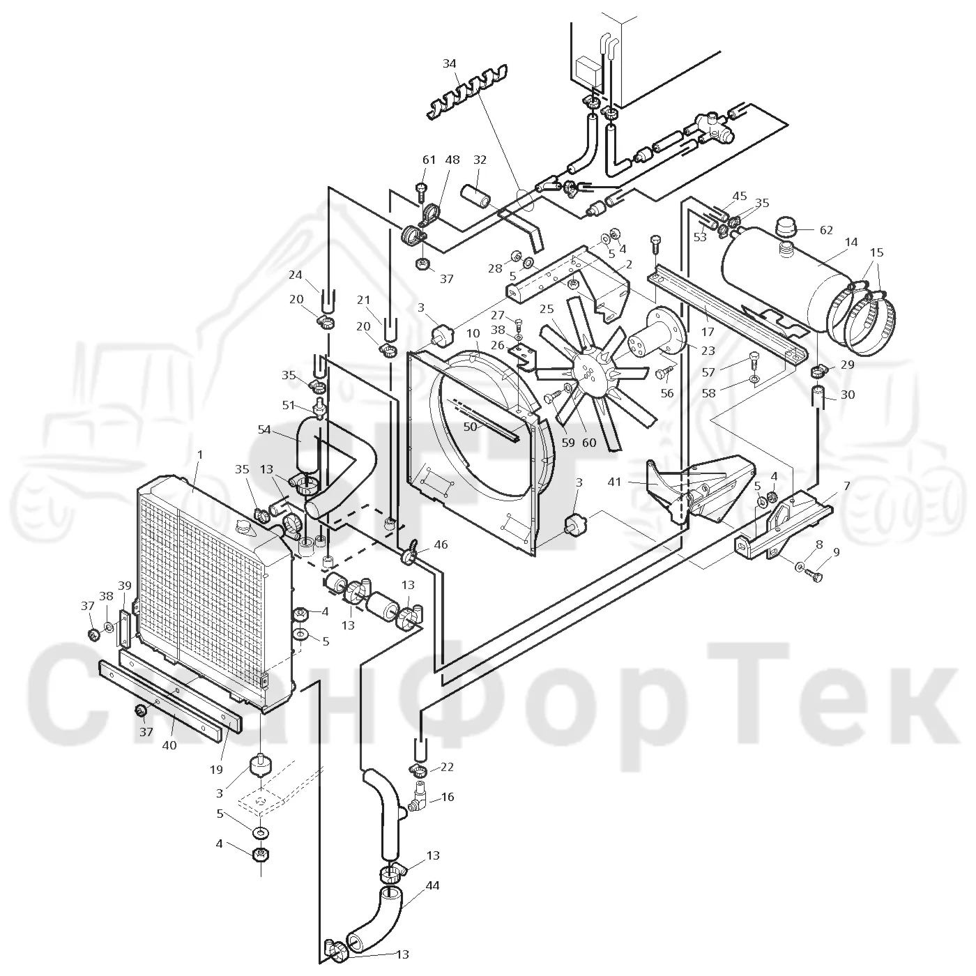 Схема: Valmet / Форвардер / Valmet 890.1 / Valmet 890.1  Ch. -117350, -119440 / Valmet 890.1  Ch. -117350, -11 / Каталог запасных частей / Двигатель / Система охлаждения / Система охлаждения двигателя