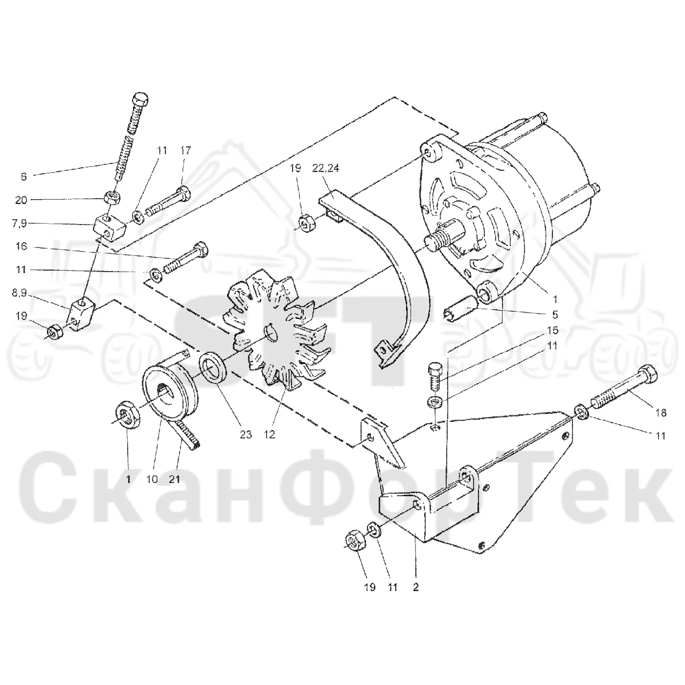 Схема: Valmet / Форвардер / Valmet 890.1 / Valmet 890.1 Ch. -117350, -119440 / Valmet 890.1 Ch. -117350, -11 / Каталог запасных частей / Двигатель / Генератор переменного тока / Генератор переменного тока нижний