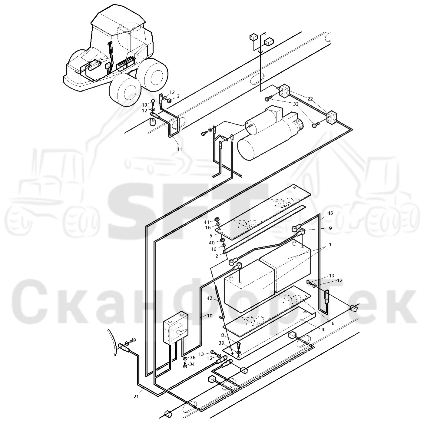 Схема: Valmet / Форвардер / Valmet 890.1 / Valmet 890.1  Ch. 117351-, 119441- / Valmet 890.1  Ch. 117351-, 119 / Каталог запасных частей / шасси / Электрический Оборудование / Комплект сетевого кабеля 140 А-час