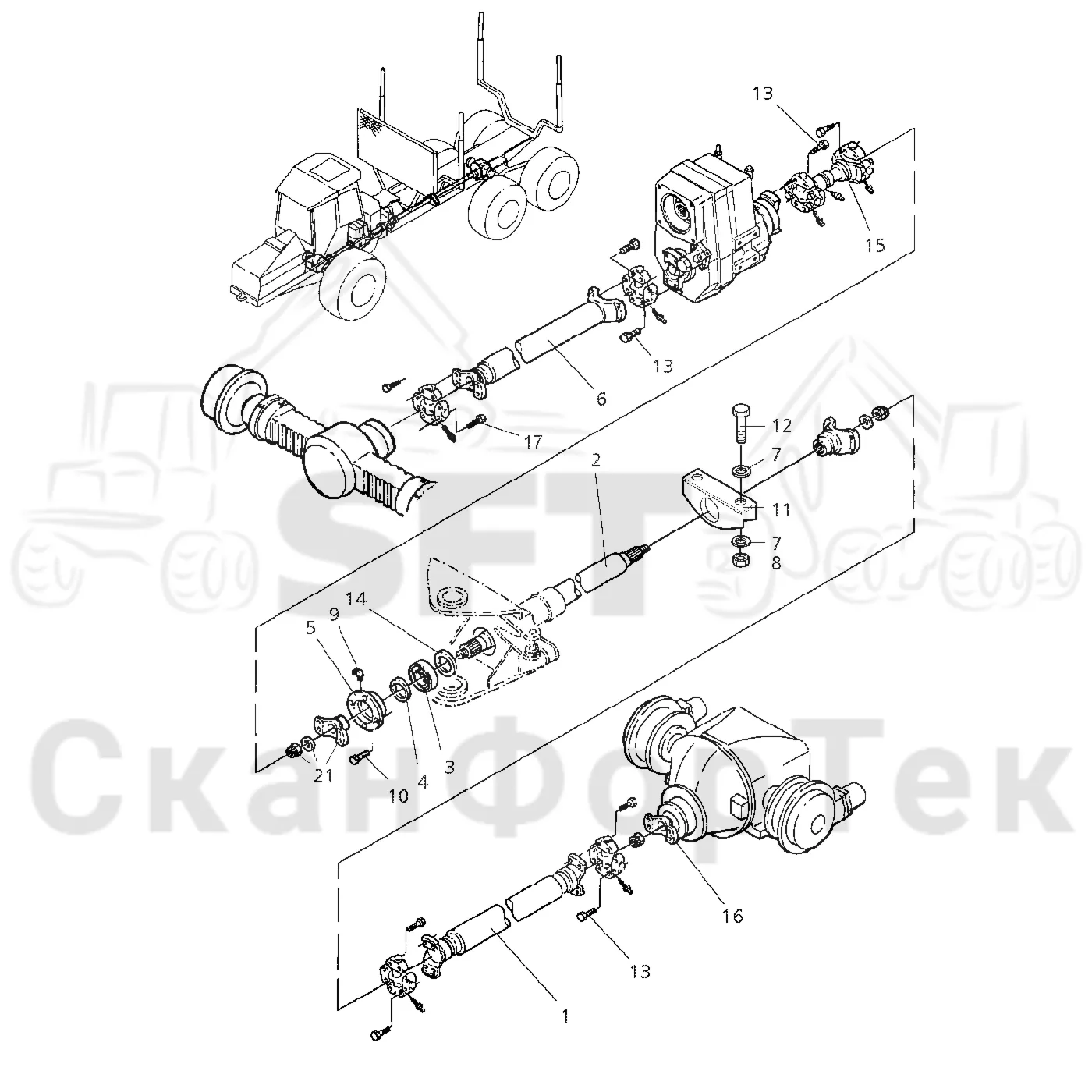 Схема: Valmet / Форвардер / Valmet 890.1 / Valmet 890.1 Ch. -117350, -119440 / Valmet 890.1 Ch. -117350, -11 / Каталог запасных частей / Коробка передач / Карданная передача / Карданная передача