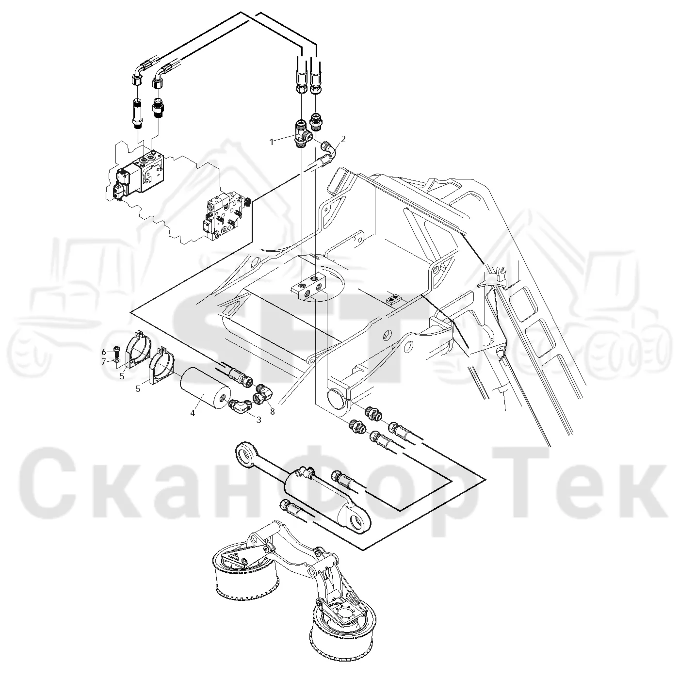 Схема: Valmet / Лесозаготовительные машины / Valmet 921 / Valmet 921 Ch 13271- / Valmet 921 Ch 13271- / Каталог запасных частей / Лесозаготовительное оборудование / Головка лесозаготовительной машины / Valmet 360 / Valmet 360 / Valmet 360 Ch 11541- / Каталог запасных частей / Подача / Accumulator active lifter