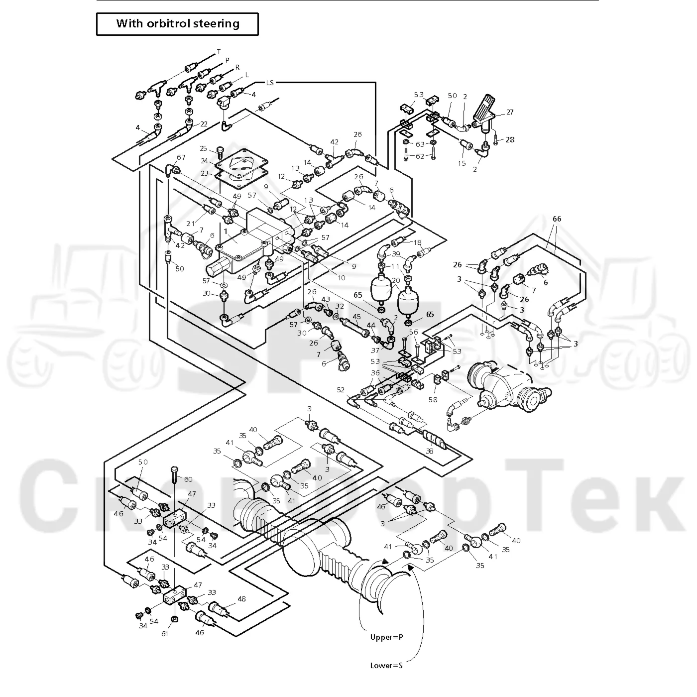 Схема: Valmet / Форвардер / Valmet 890.1 / Valmet 890.1  Ch. -117350, -119440 / Valmet 890.1  Ch. -117350, -11 / Каталог запасных частей / Тормоза / Тормоза на 6 колес / Тормозная система 6 колес Orbitrol
