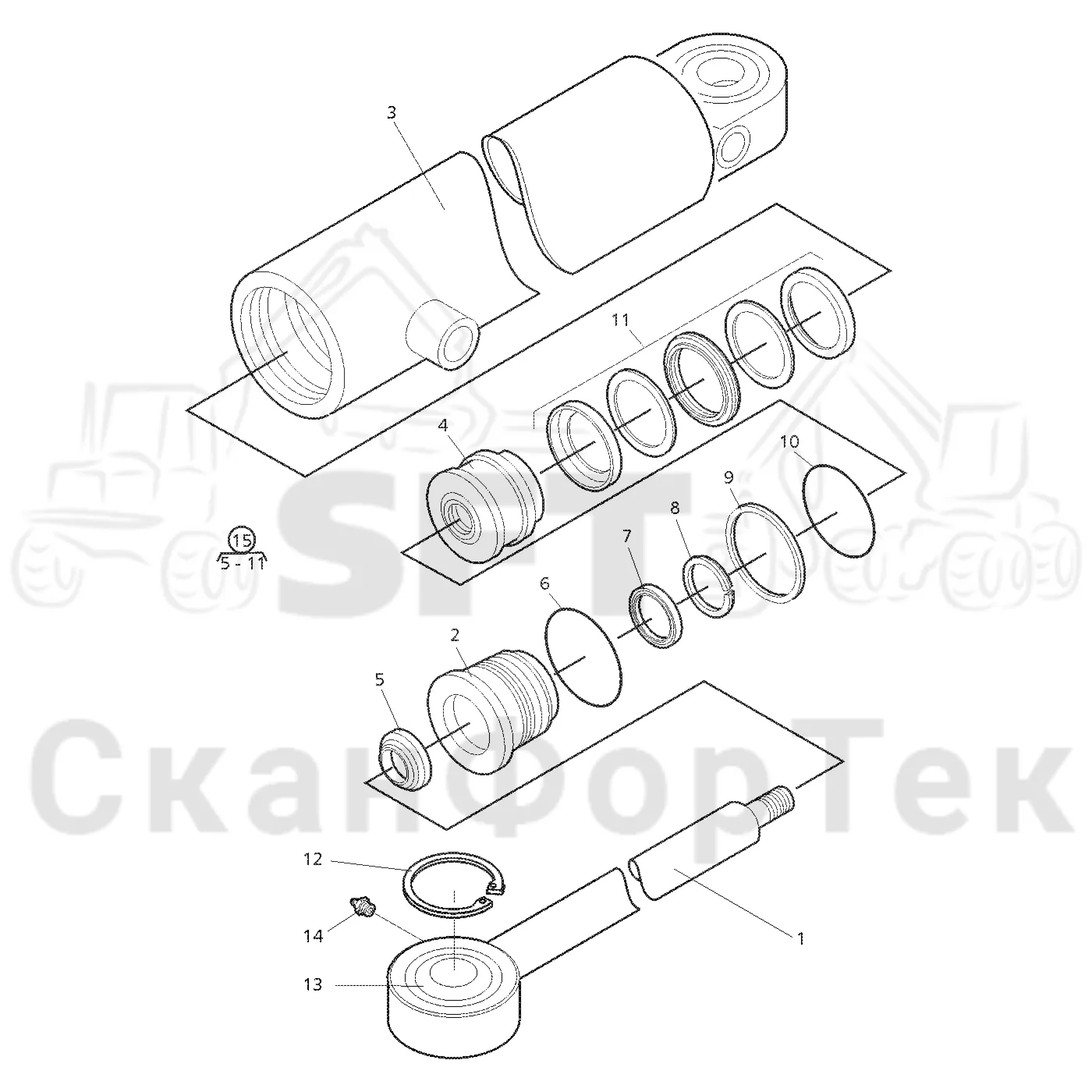 Схема: Valmet / Форвардер / Valmet 890.1 / Valmet 890.1  Ch. 117351-, 119441- / Valmet 890.1  Ch. 117351-, 119 / Каталог запасных частей / шасси / Строгальное лезвие / Цилиндр строгального лезвия / Запасные части цилиндра ch. -7307, -9341