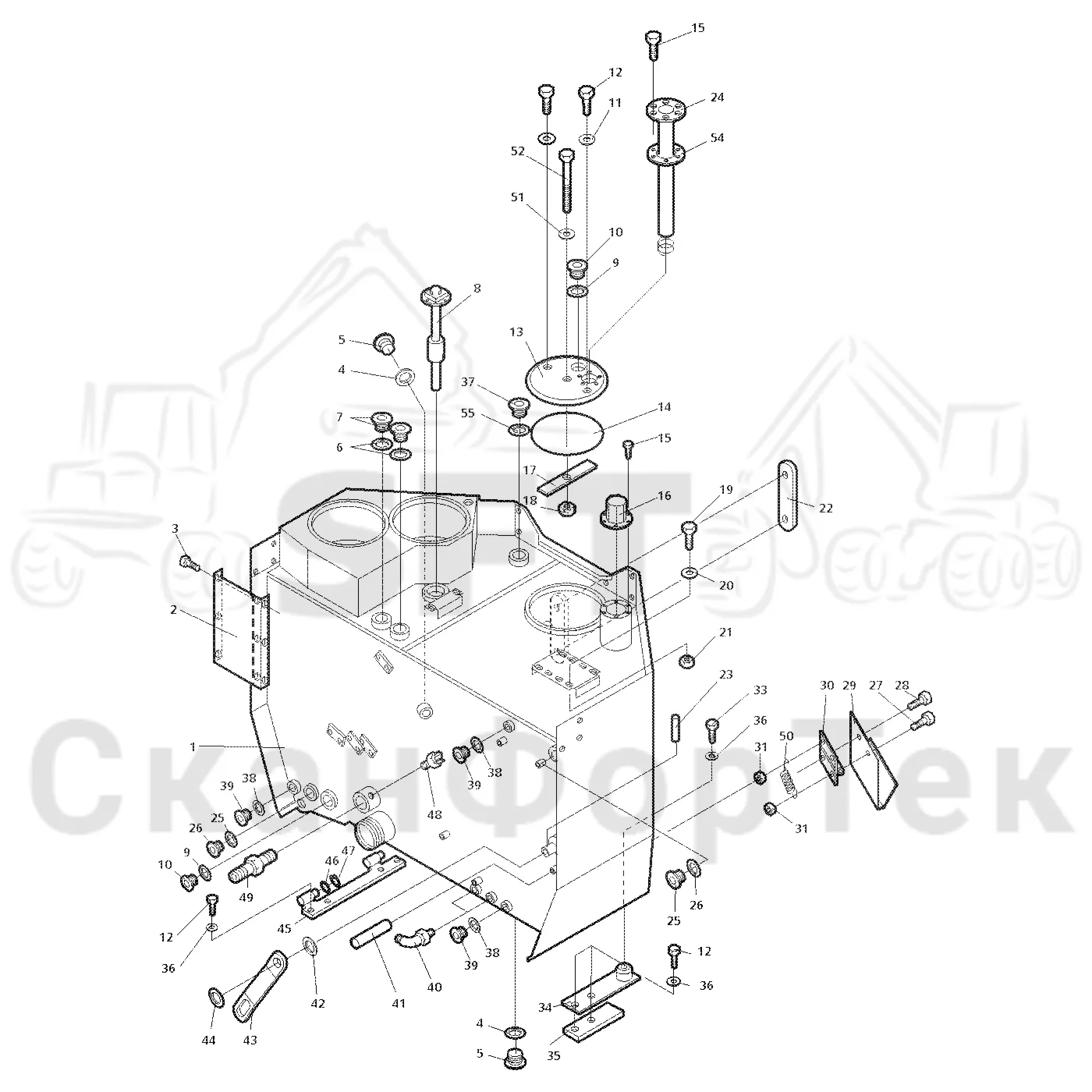 Схема: Valmet / Форвардер / Valmet 890.1 / Valmet 890.1 Ch. 117351-, 119441- / Valmet 890.1 Ch. 117351-, 119 / Каталог запасных частей / Гидравлика / Бак гидравлики / Бак гидравлики