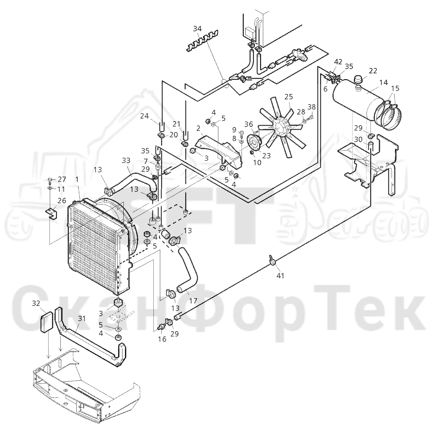 Схема: Valmet / Форвардер / Valmet 890.1 / Valmet 890.1  Ch. 117351-, 119441- / Valmet 890.1  Ch. 117351-, 119 / Каталог запасных частей / Двигатель / Система охлаждения / Система охлаждения двигателя