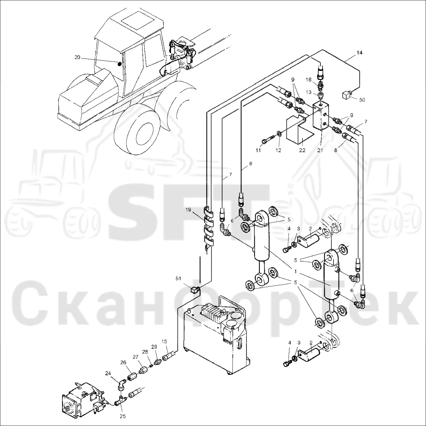 Схема: Valmet / Форвардер / Valmet 890.1 / Valmet 890.1  Ch. 117351-, 119441- / Valmet 890.1  Ch. 117351-, 119 / Каталог запасных частей / шасси / Стабилизация / Стабилизация 7361-, 9451-