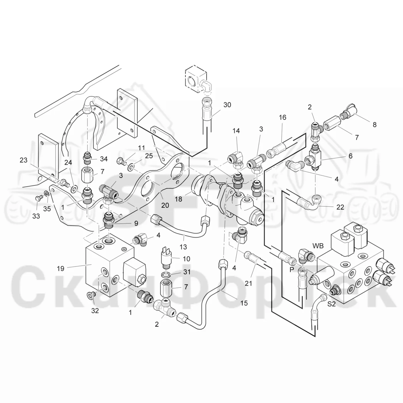 Схема: Valmet / Лесозаготовительные машины / Valmet 901.4 / Valmet 901.4 / Каталог запасных частей / Тормоза / Тормоза на 6 колес / Тормозные цилиндры