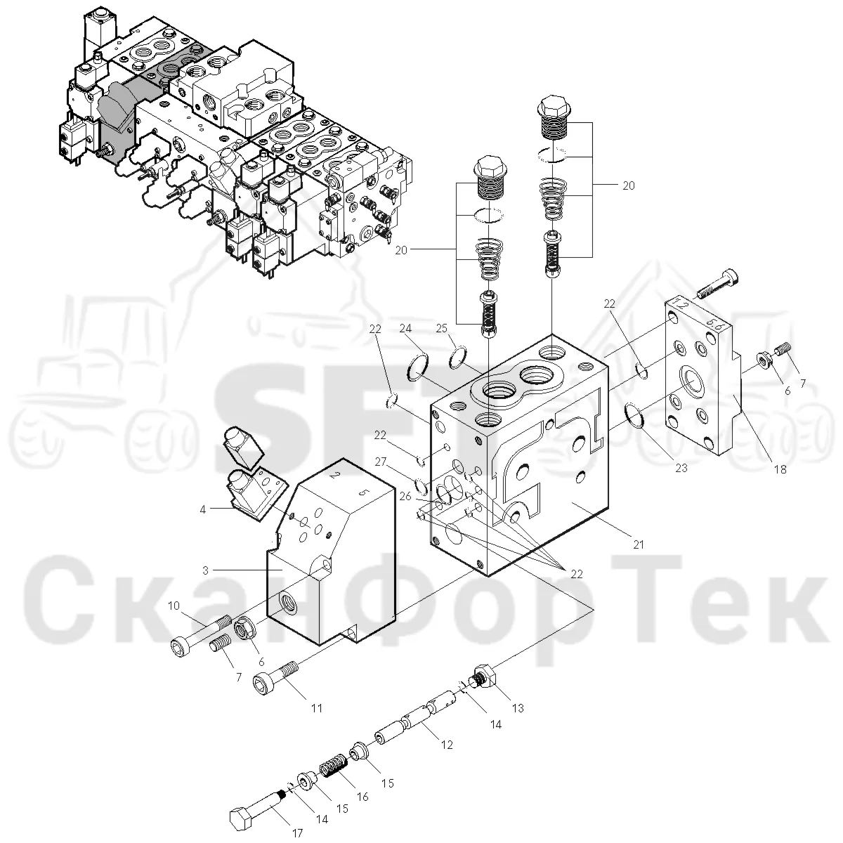 Схема: Valmet / Лесозаготовительные машины / Valmet 911.1 / Valmet 911.1 Ch 113011- / Valmet 911.1 Ch 113011- / Каталог запасных частей / Лесозаготовительное оборудование / Головка лесозаготовительной машины / Valmet 360 / Valmet 360 / Valmet 360 Ch. -11429 / Valmet 360 Ch.-11429 / Каталог запасных частей / Гидравлический клапан / Клапан. Рубка