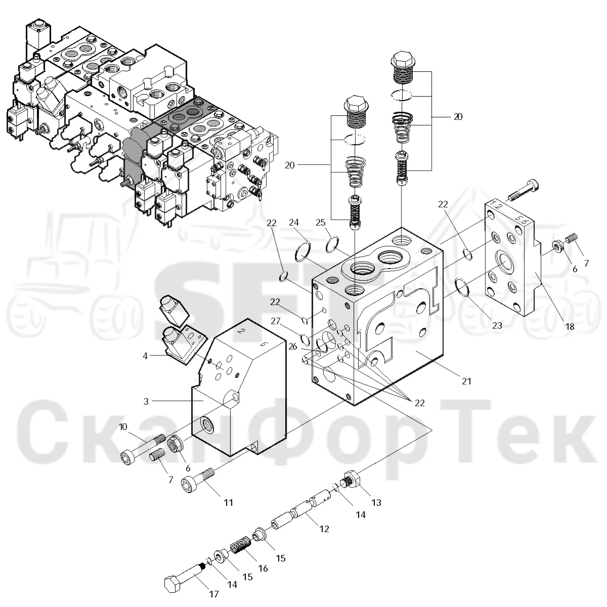 Схема: Valmet / Лесозаготовительные машины / Valmet 911.3 / Valmet 911.3 Ch - 311370 / Valmet 911.3 Ch - 311370 / Каталог запасных частей / Лесозаготовительное оборудование / Головка лесозаготовительной машины / Valmet 360 / Valmet 360 / Valmet 360 Ch. 11451- / Valmet 360 Ch. 11451- / Каталог запасных частей / Гидравлический клапан / Клапан. Поворотное устройство