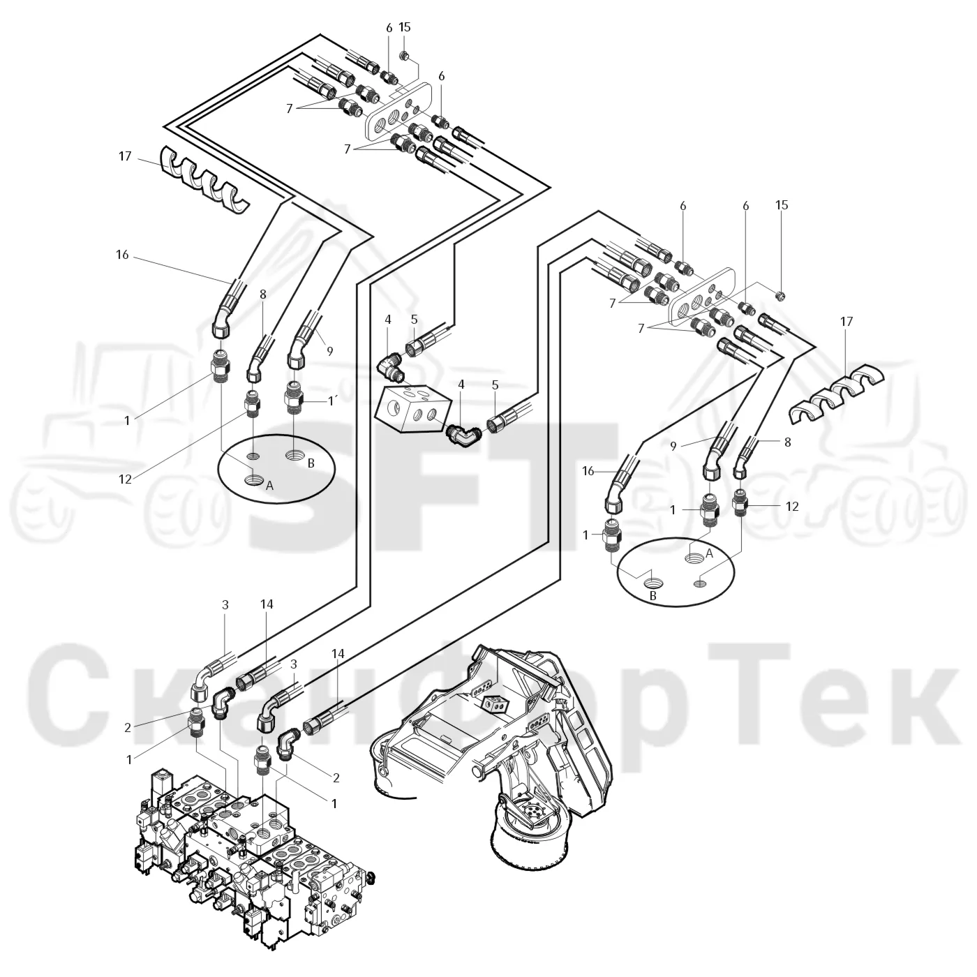 Схема: Valmet / Лесозаготовительные машины / Valmet 921 / Valmet 921 Ch 13271- / Valmet 921 Ch 13271- / Каталог запасных частей / Лесозаготовительное оборудование / Головка лесозаготовительной машины / Valmet 370 / Valmet 370 / Valmet 370 Ch. -11549 / Valmet 370 -11549 / Каталог запасных частей / Подача / Гидравлическое оборудование односкоростной подачи