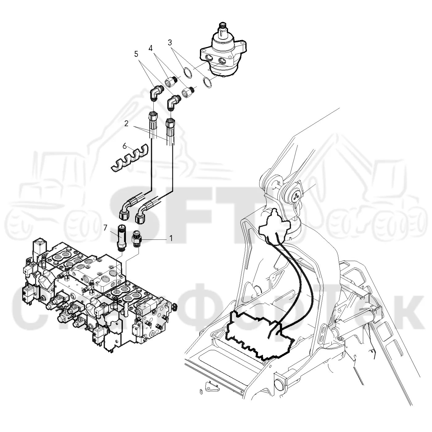 Схема: Valmet / Лесозаготовительные машины / Valmet 921 / Valmet 921 Ch 13271- / Valmet 921 Ch 13271- / Каталог запасных частей / Лесозаготовительное оборудование / Головка лесозаготовительной машины / Valmet 370 / Valmet 370 / Valmet 370 Ch. -11549 / Valmet 370 -11549 / Каталог запасных частей / Поворотные устройства и звенья / Гидравлическое оборудование поворотного устройства