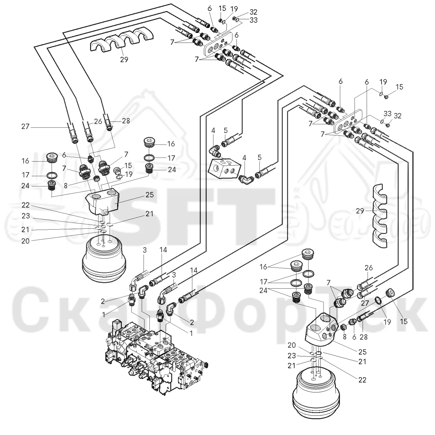 Схема: Valmet / Головки лесозаготовительной машины / Valmet 370 / Valmet 370   Ch  11601- / Valmet 370   Ch  11601- / Valmet 370 11601- / Каталог запасных частей / Подача / Гидравлическое оборудование односкоростной подачи 11641-