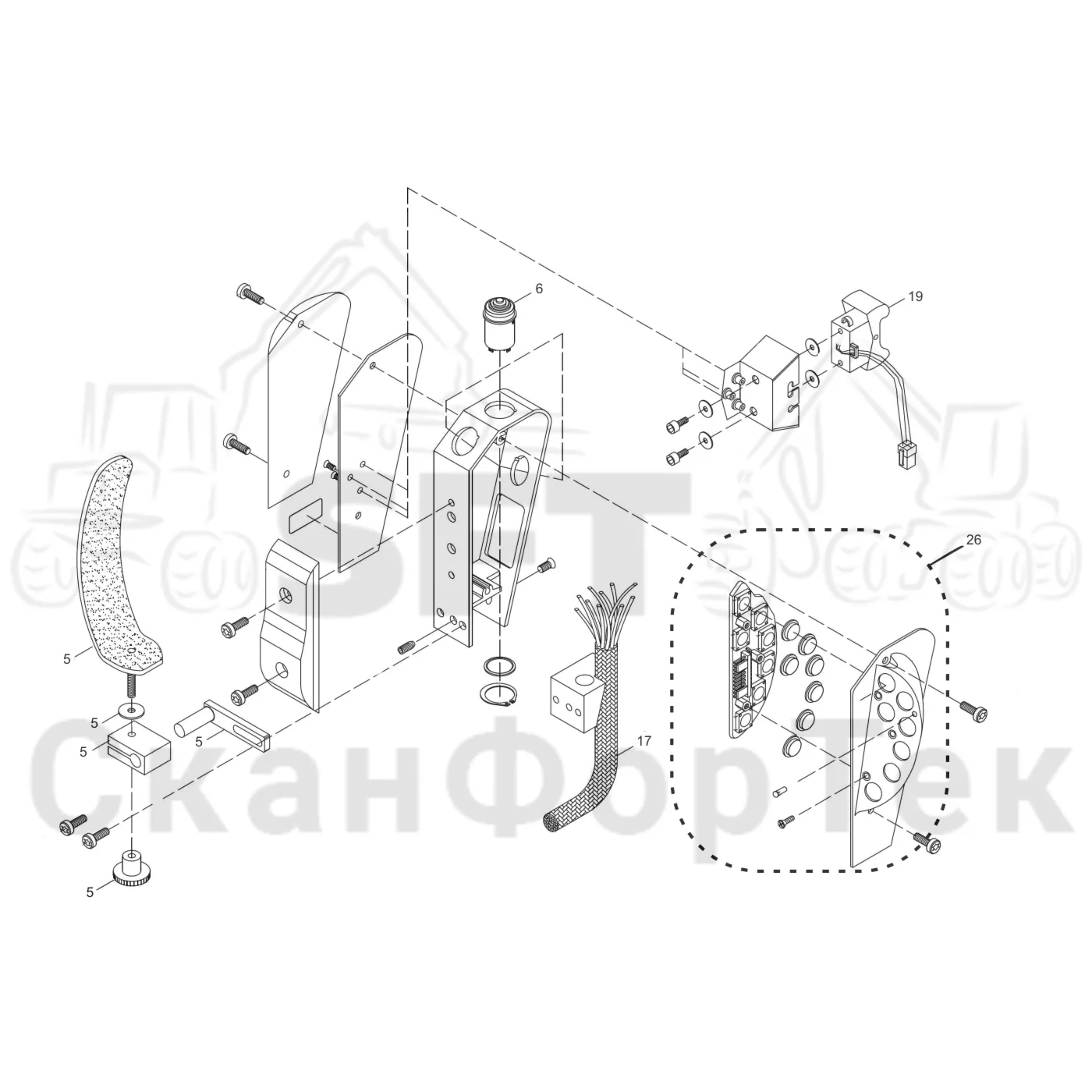 Схема: Valmet / Лесозаготовительные машины / Valmet 901.4 / Valmet 901.4 / Каталог запасных частей / Система управления / Регулятор / Электрический набор EME Рычаг 330 / Ручка манипулятора левая