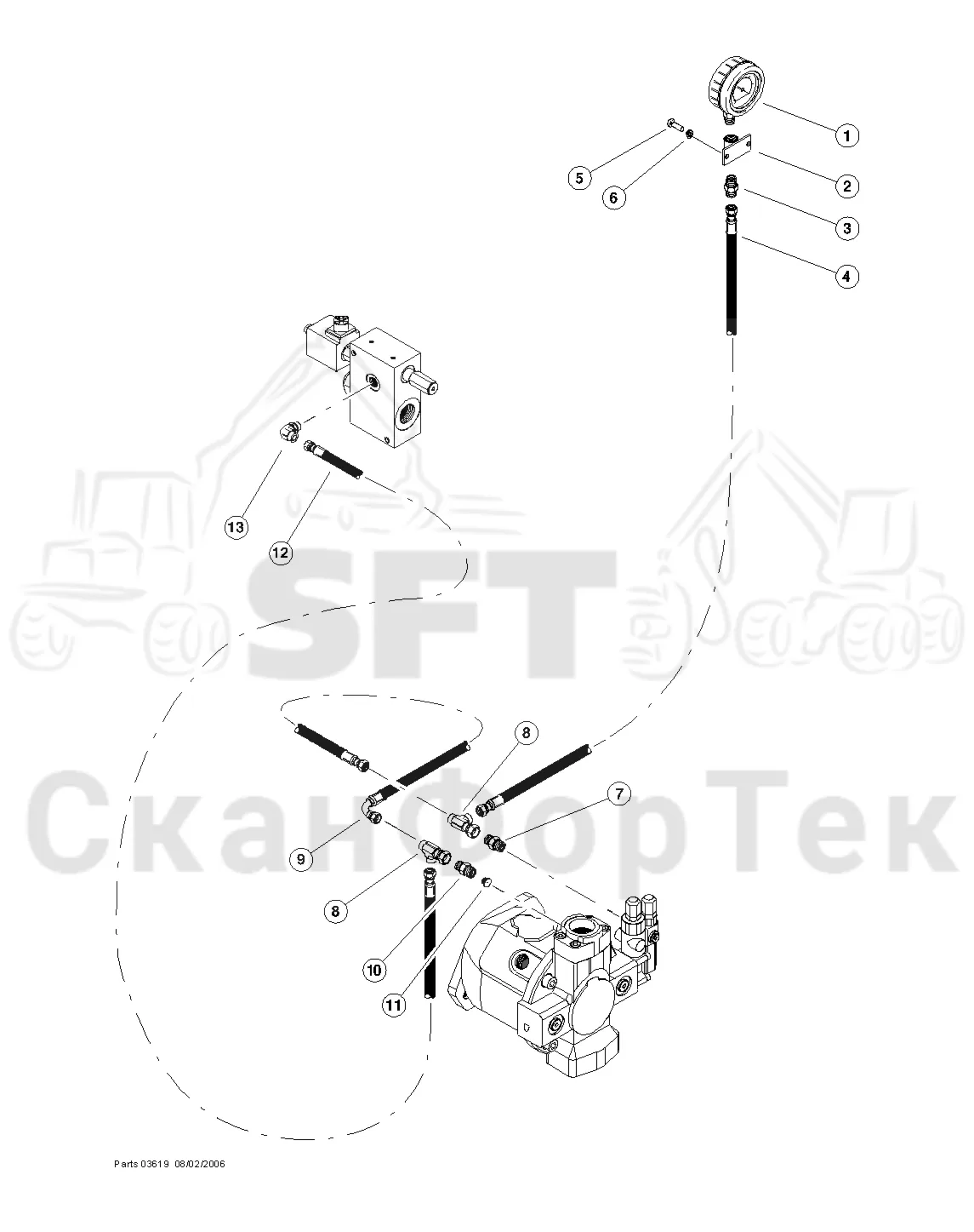 Схема: Valmet / Лесозаготовительные машины / Valmet 901TX / Valmet 901TX / Каталог запасных частей / Тормоза / Тормоза / Disc Saw Hydraulics / Auxiliary Pump Compensator & Gauge Lines