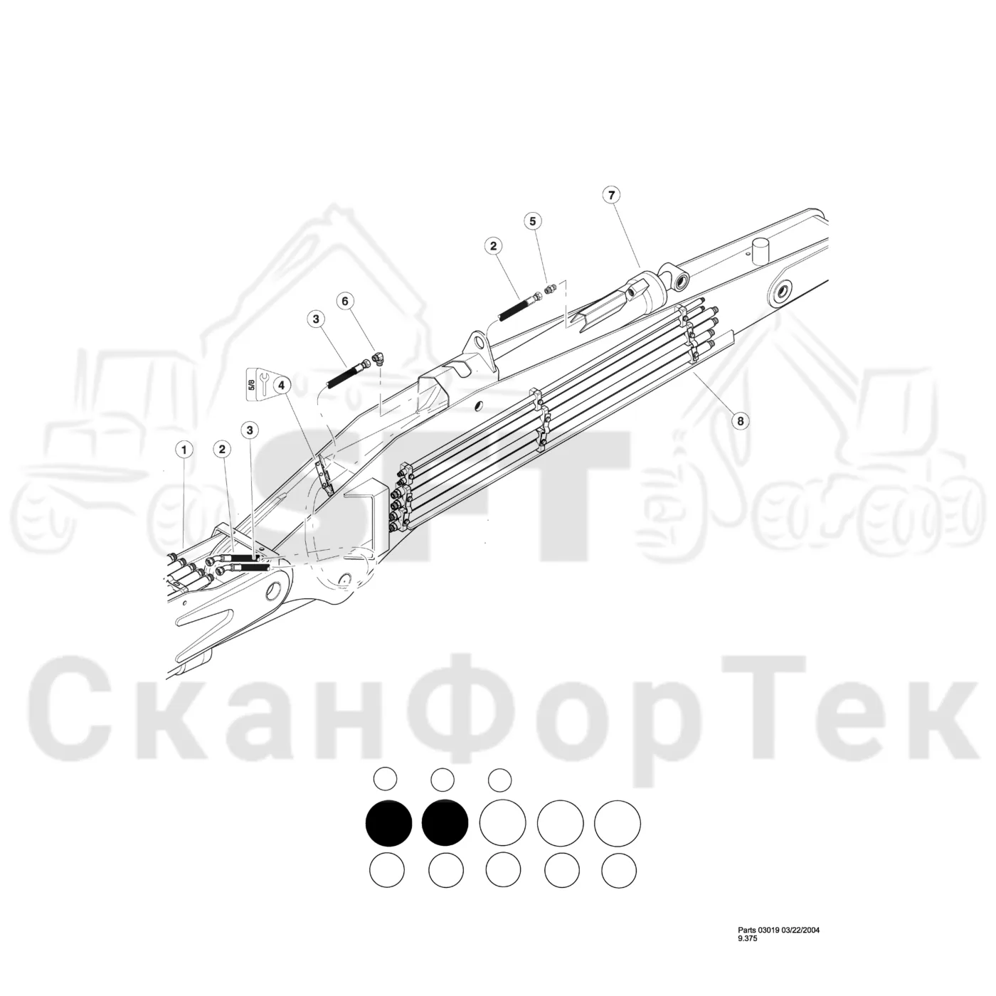 Схема: Valmet / Лесозаготовительные машины / Valmet 901TX / Valmet 901TX / Каталог запасных частей / Тормоза / Тормоза / Bar/Disc Saw Hydraulics / Main Boom To Telescopic Cylinder