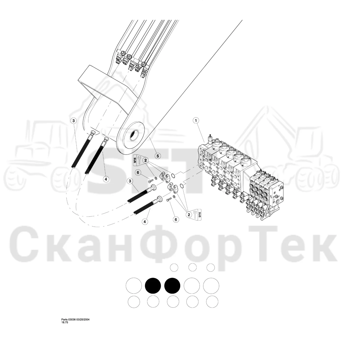Схема: Valmet / Лесозаготовительные машины / Valmet 901TX / Valmet 901TX / Каталог запасных частей / Тормоза / Тормоза / Bar/Disc Saw Hydraulics / Pressure & Return Lines to Attachment