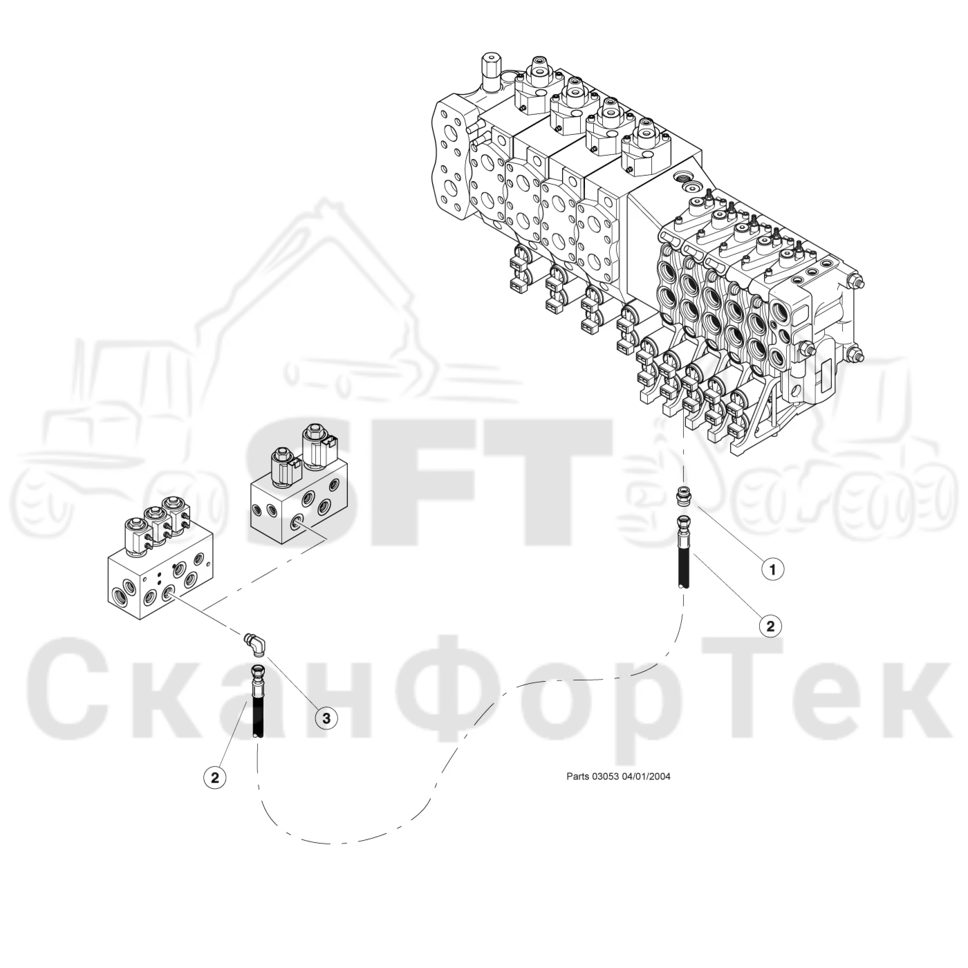 Схема: Valmet / Лесозаготовительные машины / Valmet 901TX / Valmet 901TX / Каталог запасных частей / Тормоза / Тормоза / Combined & Dual Flow Processor Hydraulics / Pilot Pressure Lines