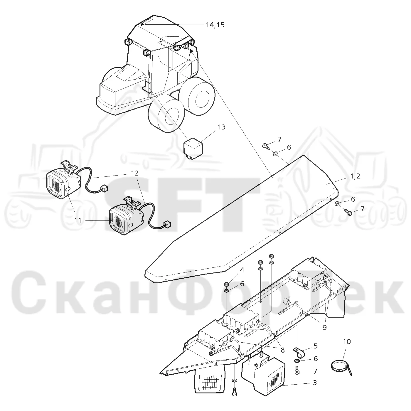 Схема: Valmet / Форвардер / Valmet 830 / Valmet 830 / Каталог запасных частей / Кабина / Рабочие лампы и стеклоочиститель / Рабочие лампы, ксеноновые / Рабочие лампы, ксеноновые