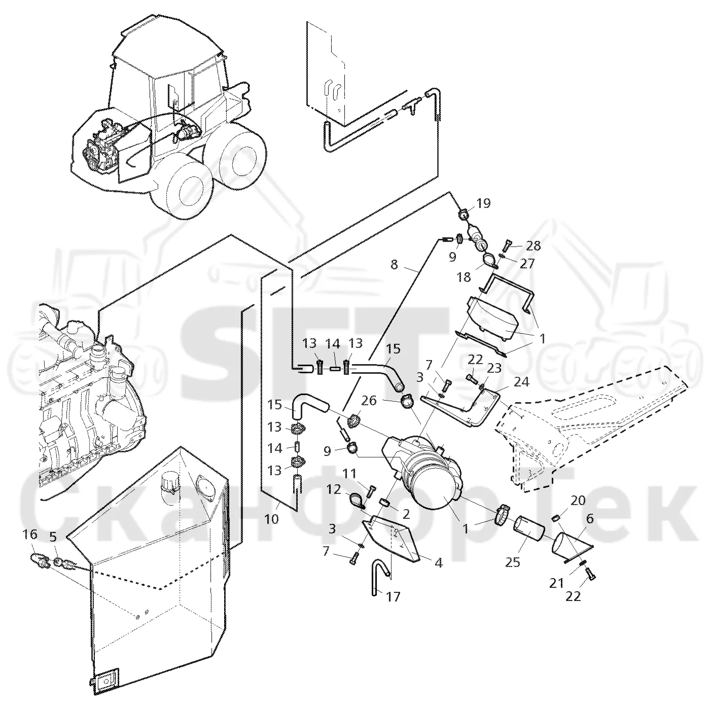 Схема: Valmet / Форвардер / Valmet 830.1 / Valmet 830.1 / Каталог запасных частей / Двигатель / Подогреватель / Подогреватель Подъемник каретки / Подогреватель  -12125
