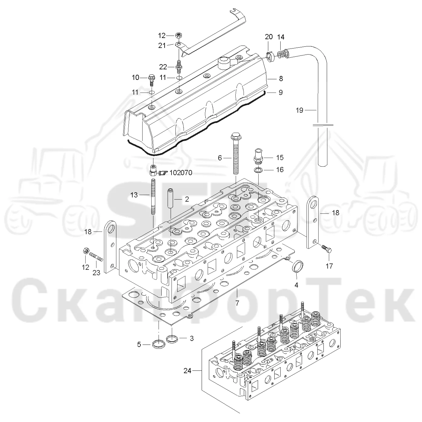 Схема: Valmet / Форвардер / Valmet 830.3 / Valmet 830.3 / Каталог запасных частей / Двигатель / Двигатель -311171 / Блок двигателя / Головка цилиндра