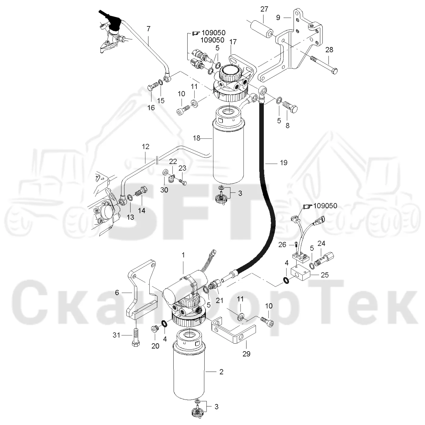 Схема: Valmet / Форвардер / Valmet 830.3 / Valmet 830.3 / Каталог запасных частей / Двигатель / Двигатель -311171 / Топливная система / Топливный фильтр