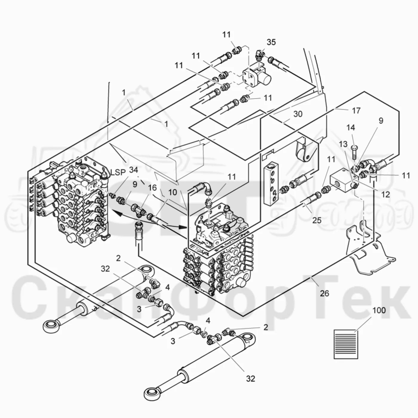 Схема: Valmet / Лесозаготовительные машины / Valmet 901TX / Valmet 901TX / Каталог запасных частей / Рулевое управление / Рулевое управление Orbitrol / Гидравлическое оборудование рулевого управления Orbitrol